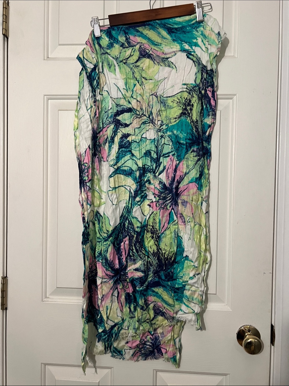 Floral Lightweight Scarf - Teal, Lime & Pink